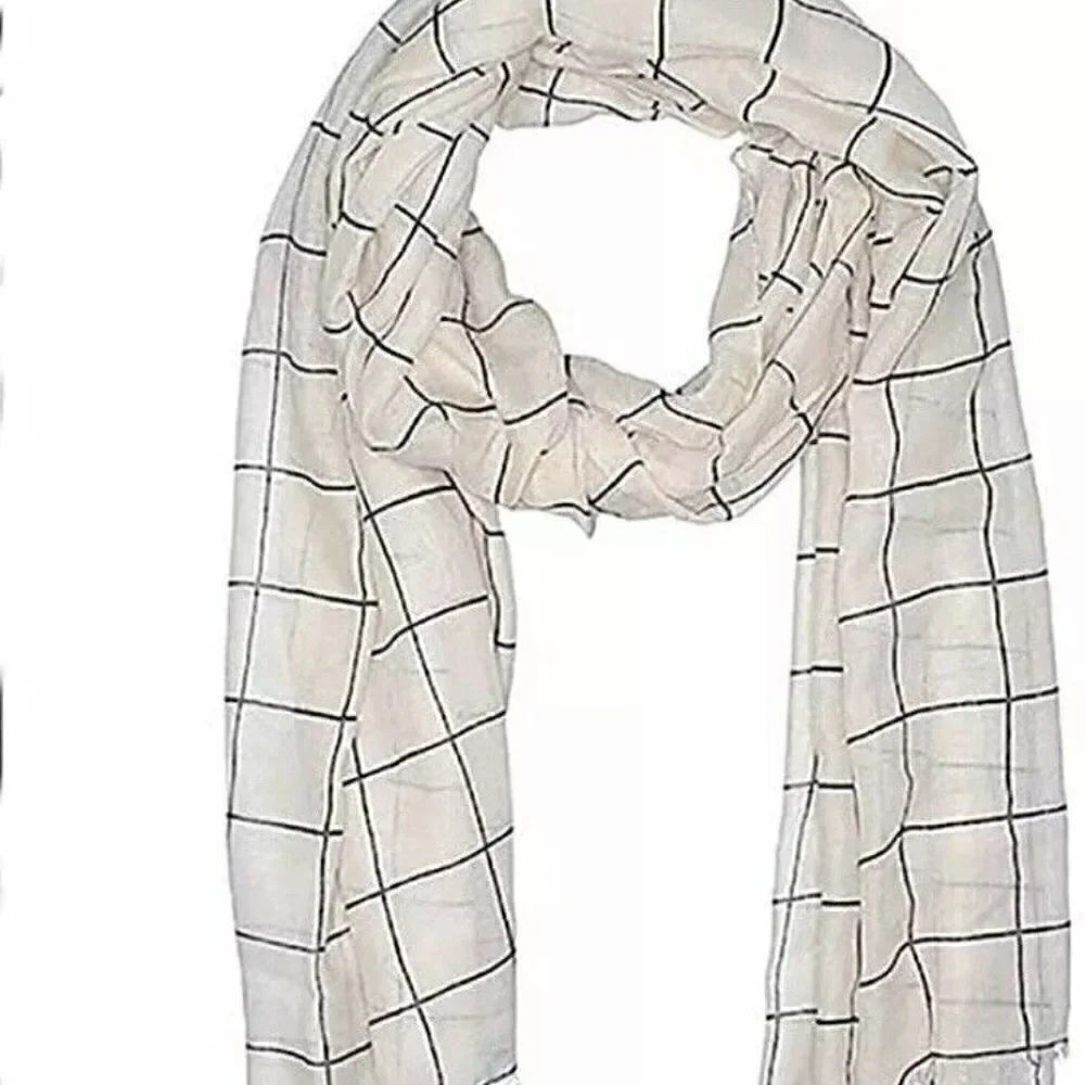 🛒 $15 - NEW Rachel Pally Natural Summer Scarf Cream Grid #2484